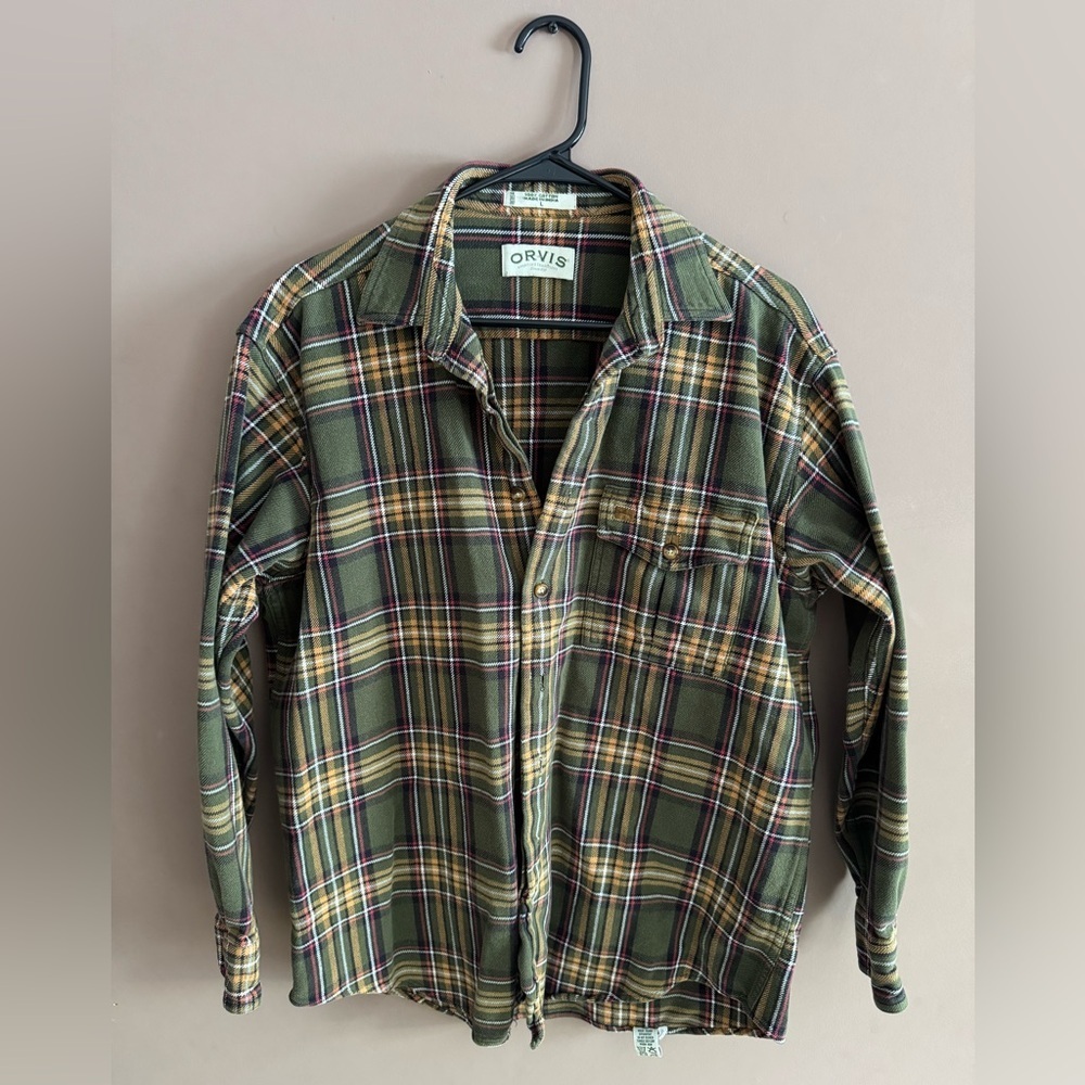 Orvis Olive Green Plaid Button-Down Shirt